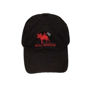 Black Embroidered Red Bull Moose With Blue Flag Baseball Ball Cap Hat